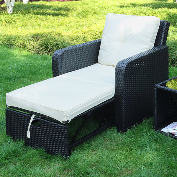 JULY'S SONG Convertible Wicker Chaise Lounge with Adjustable Backrest